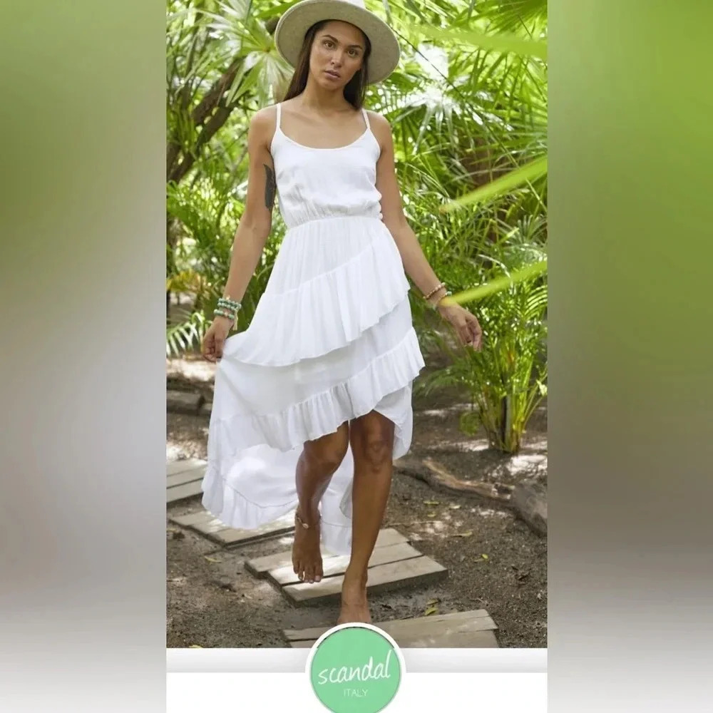 SCANDAL ITALY Gorgeous Asymmetrical White Tropical Dress New‎ with tags Small